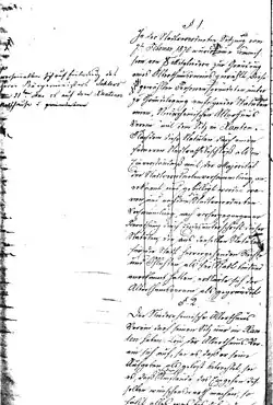 Entwurf der Vereinsstatuten vom 31. Mai 1870, aufbewahrt im Stadtarchiv Xanten (Abteilung B, Karton 311).