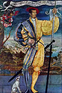 Niklaus Manuel d.&nbsp;J. in der Tracht eines eidgenössischen Reisläufers, 1553