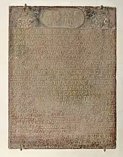 Stein aus der Grabkapelle der Abteikirche zu Lehnsmann Mogens Packs (1577–1642) und seiner Frau Berete Mund.