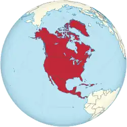 Lage Nord- und Mittelamerikas auf einer Weltkarte