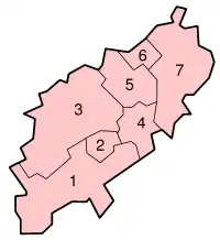 Die Karte zeigt die bis 2021 bestehenden Distrikte in Northamptonshire