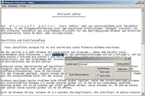 Bildschirmausdruck des Editors unter Windows&nbsp;2000