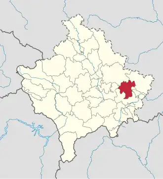 Lage der Gemeinde Novo Brdo im Kosovo (anklickbare Karte)