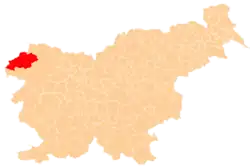 Karte von Slowenien, Position von Bovec hervorgehoben