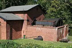 Maschinenhaus in Kąty (Kanthen) mit Wasserrad zum Antrieb der Seiltrommel