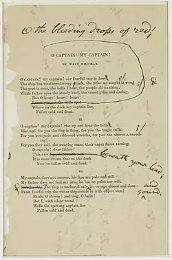 Walt Whitmans Gedicht O&nbsp;Captain! My Captain! mit handschriftlichen Überarbeitungen
