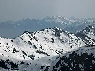 Östlicher Ochsenhofer Kopf (1965&nbsp;m) mit Lüchlekopf von der Güntlespitze (2092&nbsp;m)