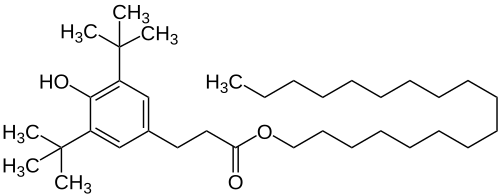 Strukturformel von Octadecyl-3-[4-hydroxy-3,5-bis(2-methyl-2-propanyl)phenyl]propanoat