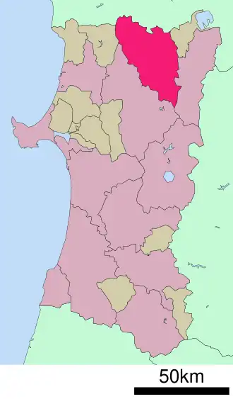 Lage Ōdates in der Präfektur