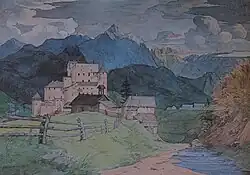 Schloss Naudersberg in Tirol, Aquarell, Bleistift und Feder, 1825 (Wallraf-Richartz-Museum, Köln)