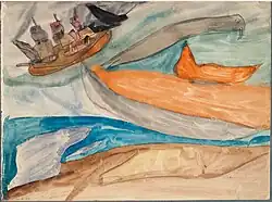 ohne Titel (Seestück mit Dreimaster und Seelöwen), zw. 1900 und 1919