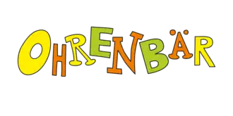 Der Schriftzug zeigt das Wort „Ohrenbär“ in abwechselnd gelben, orangen und grünen Großbuchstaben.
