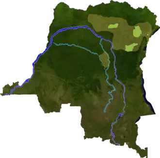 Verbreitungsgebiet des Okapis (Maiko-Nationalpark markiert)