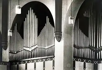 Alte Orgel, Pfarrkirche St. Mauritius, in Mülheim-Kärlich, 1973