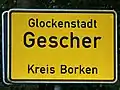 Ortstafel von Gescher mit dem Zusatz „Glockenstadt“
