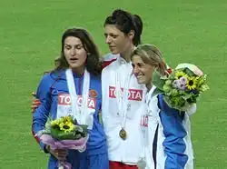 Hochsprung-Siegerehrung (v.&nbsp;l.&nbsp;n.&nbsp;r.): Anna Tschitscherowa, Blanka Vlašić, Antonietta&nbsp;Di&nbsp;Martino