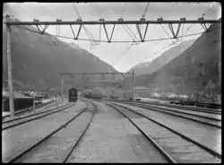 Bahnhof Otira mit Oberleitung, ca. 1923