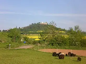 Der Otzberg mit der Veste Otzberg und dem Ort Hering
