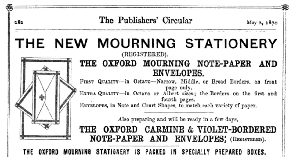 Oxford Mourning Stationery mit abgesetztem Rand (1870)