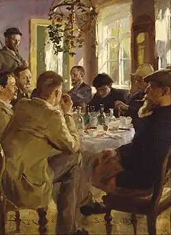 P.S. Krøyer: Ved Frokosten (1883), Die Maler beim Mittagessen