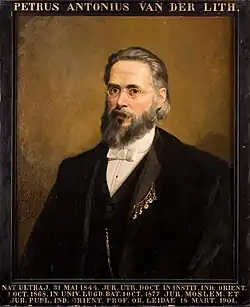 Gemälde eines Mannes mit grauen Haaren und Vollbart, der ein weißes Hemd mit Fliege und eine schwarze Anzugjacke trägt.