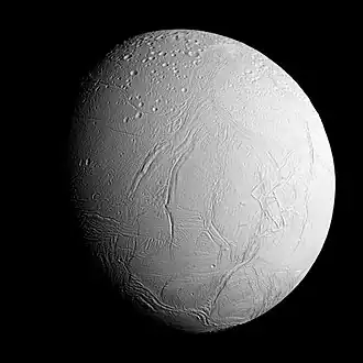 Enceladus aufgenommen von der Raumsonde Cassini am 28. Oktober 2015
