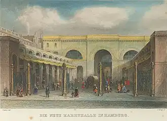 Die Markthalle am Pferdemarkt um 1860