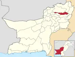 Karte von Pakistan, Position von Distrikt Loralai hervorgehoben