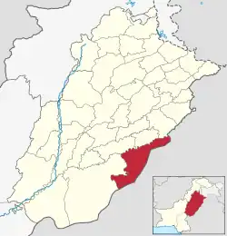 Karte von Pakistan, Position von Distrikt Bahawalnagar hervorgehoben