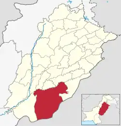 Karte von Pakistan, Position von Distrikt Bahawalpur hervorgehoben