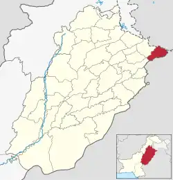 Karte von Pakistan, Position von Distrikt Narowal hervorgehoben