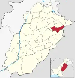 Karte von Pakistan, Position von Distrikt Sheikhupura hervorgehoben