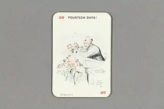 Ein Richter verkündet ein Urteil gegen eine Suffragette zur Freude der anwesenden Männer