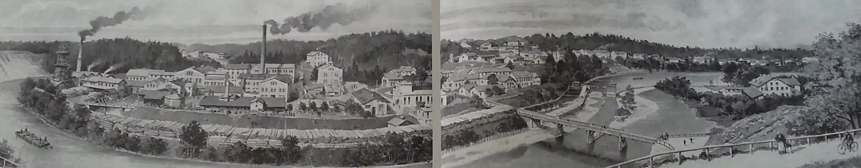 Die Papierfabrik Steyrermühl in einer Werbeeinschaltung der Illustrierten Zeitung Österreichs (Kaiser-Jubiläumsnummer, 2. Dezember 1908)