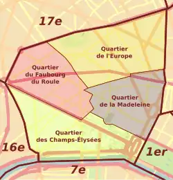 Lage des Stadtviertels innerhalb des 8. Arrondissements