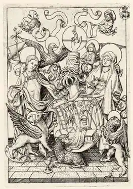 Passionswappen mit Gotteslamm: Jesus und Maria