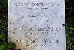 Paul Jucker-Stähelin (1907–1992) Dr. med. Geriater, Grab auf dem Friedhof Wolfgottesacker, Basel. Familiengrab: Stähelin-Clemens-Stockmayer-Kracht-Kober-Pfeifer-Schwabe-Jucker