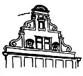 Zeichnung des Barockgiebels von Haus Marktstraße 11 von Paul Sültenfuß