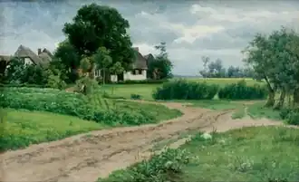 Reetgedeckte Häuser in sommerlicher Landschaft – um 1890