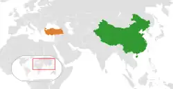 Lage von Volksrepublik China und Türkei