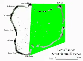 Karte von Peros Banhos und Lage des Nature Reserve