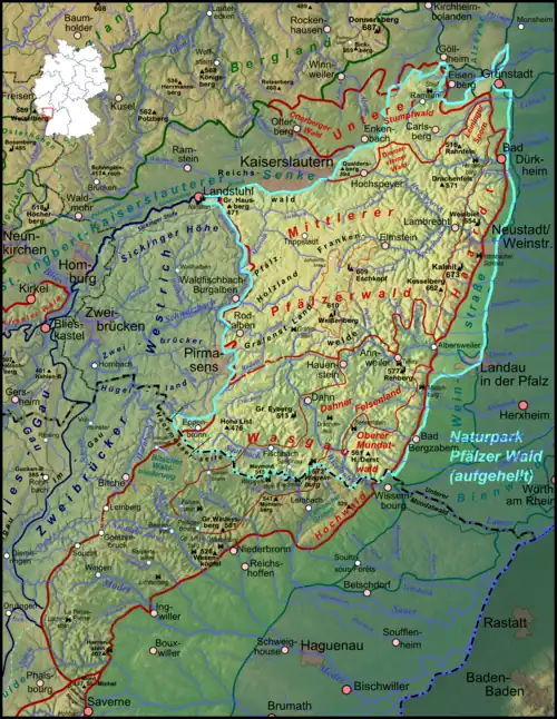 Naturpark Pfälzerwald (neongrün umrandet)