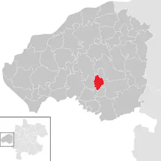 Lage der Gemeinde Pfaffstätt im Bezirk Braunau am Inn (anklickbare Karte)