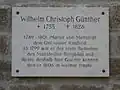 Gedenktafel für Pfarrer Wilhelm Christoph Günther