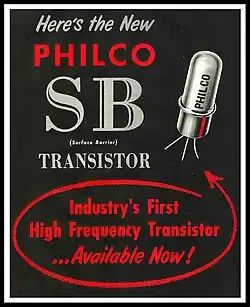 Werbung für einen damals brand­neuen Transistor (1955).