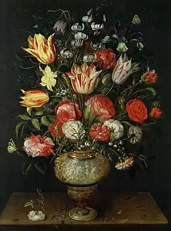 Ph. de Marlier & Frans Francken II: Blumenstrauß in einer antikisierenden Vase, sign. & dat. 1637, Öl auf Kupfer, 62 × 47 cm, Privatsammlung, Brüssel