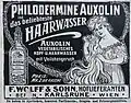Werbung für das Haarwasser Philodermine Auxolin, 1909