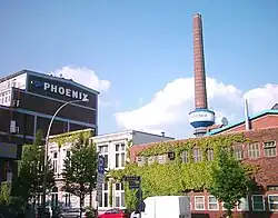 Ansicht an der Wilstorfer Straße, Schornstein mit Wassertank