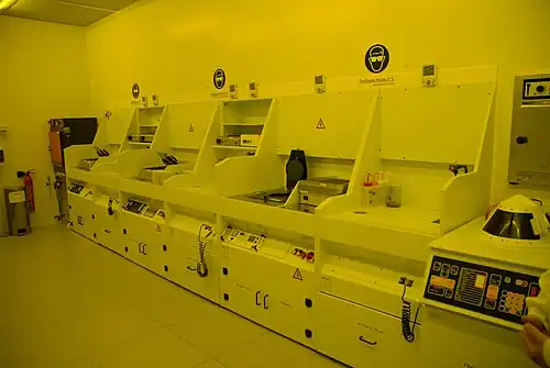 Rotationsbeschichtungs-Anlagen für den Photolack-Auftrag unter photo-chemisch unwirksamer Beleuchtung („Gelblicht“)