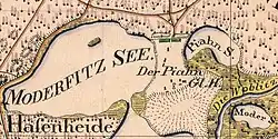 Moderfitzsee, Piansee und Pian auf dem Urmesstischblatt von 1825. Gl.H. = Glashütte